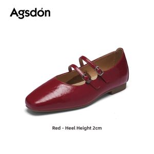 Agsdon | Red Low-cut Mary Jane Shoes