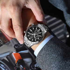 CRRJU Original Luxury Business Quartz Watch Men Brand Stainless Steel Chronograph Military WristWatch Clock Relogio Masculino