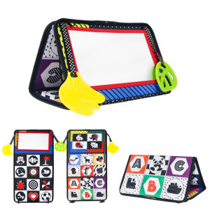 Baby Tummy Time Toys Cloth Books with Mirror Sensory Black and White High Contrast Early Educational Hanging Toy for Toddlers