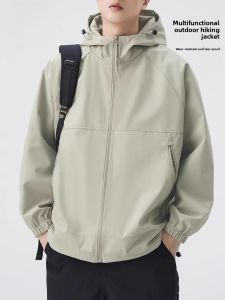 ROMON | Lormen Mens Spring Autumn New Style Workwear Jacket Windproof Waterproof Casual Sports Short Coat Loose Fit Polyester Fiber