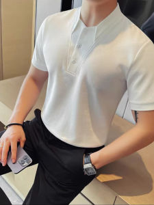 Áo Thun Nam Tay Ngắn Mùa Hè Dáng Ôm Cổ Đứng Thời Trang Thường Ngày Thoáng Khí Cotton Phong Cách Đường Phố Chất Lượng Cao Cấp