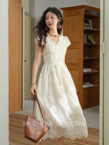 MI.SHOW | Summer French Style Embroidery A-line Long Dress