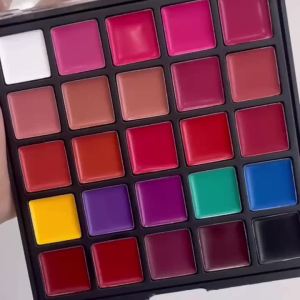 VERONNI | 25 Colors Cream Lip Face Makeup Palette with Brush Multi‑Functional Lipstick Blush Cream Palette for Lips Cheeks Cosplay Party