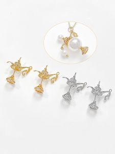 True Gold Plated Copper Aladdin Lamp Pendant DIY Handmade Pearl Jewelry Pin Accessories Color Retention Empty Mounting