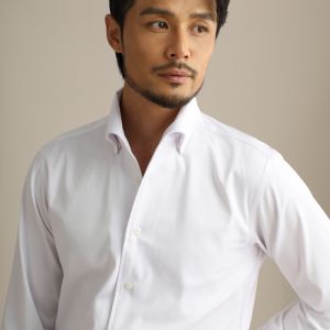 Cultum Mens Business Casual Italian Style Long Sleeve Shirt One-Piece Collar Slim Fit Iron-Free White Dress Shirt