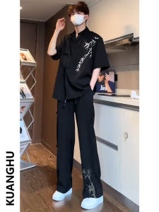 New Chinese Style Bamboo Embroidery Short Sleeve Mens Shirt Hanfu Tang Costume Kimono Dao Pao Outerwear Casual Summer Fashion