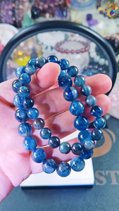 Collectors Grade Rare Natural Icy Island Blue Greenish Emerald Kyanite with Strawberry Quartz Growth Bracelet