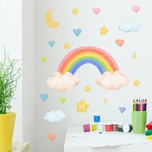 Nordic Style Rainbow Wall Stickers Childrens Bedroom Girls Room Background Decor Self-Adhesive Hide Ugly Wall Decorations