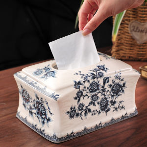 American Tissue Box Living Room Accessible Luxury Ceramic Paper Extraction Box Retro Tissue Box European Creative French High-Grade Ornaments