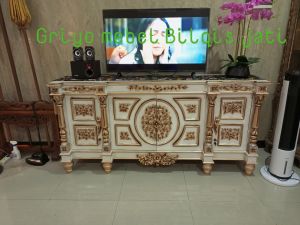 lemari kabinet meja tv ukir jati