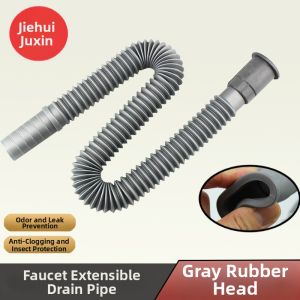 Gray Rubber Head Plastic Extendable Drain Pipe