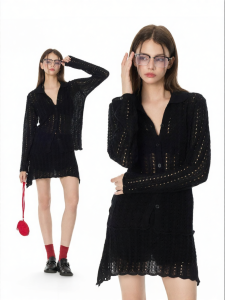 Turn Signal | Hollow Knit Cardigan and Short Skirt Set Women Autumn Casual Fashion