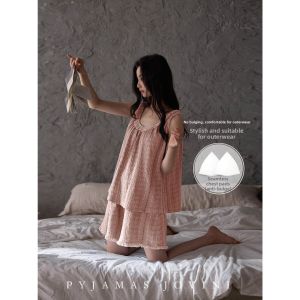 Cotton Gauze Infant Cotton Pajama Set With Padding and Anti-Nipple Protrusion Female Summer