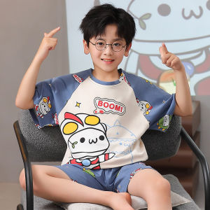 Childrens Pajamas Boys Summer Cotton Short Sleeve Thin Dinosaur Childrens Girls Baby Princess Homewear Suit