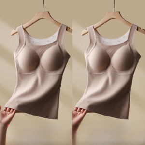 Miiow | Warm Thermal Vest Womens Autumn Winter New Style With Chest Pad No Bra Silk Wool Base Shirt High Elasticity Medium Softness