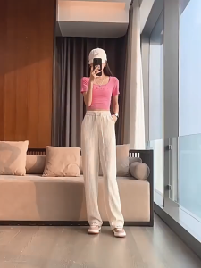 LAVICO Womens Ice Silk Wide Leg Pants High Waist Drop Slimming Straight Leg Loose Mopping Casual Pants #903 #8802 #936 SRT01