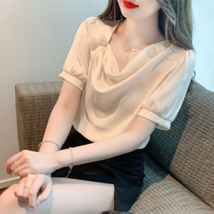 Phong cách phiên bản hàn quốc của phụ nữ đơn giản thời trang mới đi lại thoải mái áo cánh vải voan tay ngắn cổ áo vuông hoa ba chiều ammin mùa hè màu trơn xếp li áo blouse thanh lịch