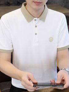 Ice Silk Polo Shirt Mens Short Sleeve Summer Fashion Casual Necktie Large Size T-shirt Youth Popular Polyester Fiber Thin