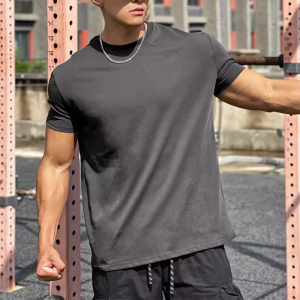 Solid Color Cuff Semi-tight Mens Sport T-shirt