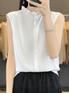 Áo Sơ Mi Nữ Tay Ngắn Acetate Satin Earmuff Cổ Cao Áo Lót Thời Trang Áo Vest Không Tay Chất Lượng Cao Cấp Thanh Lịch
