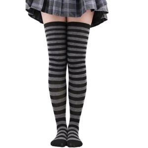 Thigh High Stockings Womens Striped Ladies Girls Black White Pink Long Over Above Knee Socks Femboy Cosplay Lolita Harajuku Y2k