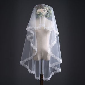 New Ivory Short Wedding Veils One Layer Bridal Exquisite Plum Blossom Sequins Appliques Lace Edge No Comb Velo De Novia 2026