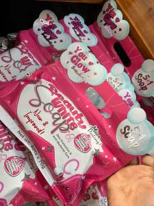Pink Beauty Soap with "You Glow Girl" design new & improved 5-in-1 benefits 70g net weight for skin protection and radiance care.
