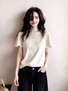DUOFEIYAN | Lace Stitching French Short Sleeve T Shirt stylish and attractive