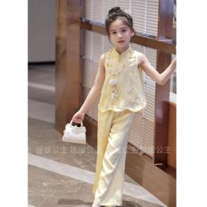 Girls Summer Outfit Two-Piece Set Trendy Vest Pants for Medium to Large Children Breathable Comfortable Viscose Fiber Casual Wear