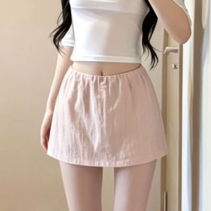 LANMENGYA | Pink Breathable Cotton Linen Short Skirt