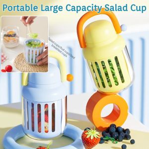 Portable Food Grade Fruit Cup With Fork Large Capacity Light Food Fat Loss Double Drainage Crisper