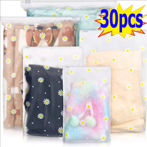 30Pcs Waterproof Clothes Shoe Bags / Travel Daisy Frosted Bags / Travel Make Up Organizer / Self Sealing Frosted Daisy Printed Bag / Reusable Storage Bags
