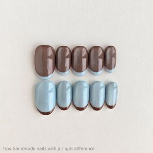10pcs Handmade Brown Blue Cat eye Press on Nails Short Full Cover Wearable Reusable Fashion False Nails 2026