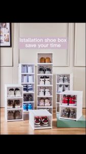 Little Carpenterr Stackable Shoe Storage Box Transparent Kotak Display Collapsible Storage Organizer Rak Kasut 可折叠鞋盒