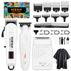 Hiena | HIENA Pro Hair Clipper Kit 3-Piece Cordless Grooming Set with LED Display USB Fast Charging for Home Salon