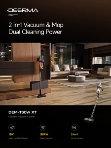 [Official Store] Deerma T30W XT Cordless Vacuum Cleaner 27KPa Anti Entanglement Vacuum & Mop 2 in1 Green Light Dust Reveal 60 Minute Battery Life ﻿