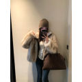 Meng Jia Nan Vtg Rebellious Miss Fox Fur Gradient Zipper Stand Collar Ring Boar Leatherette Women's Fashion Winter Coat. 