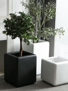 Scandinavian Magnesium Oxide Flower Pot Large Diameter Magnesium Clay Square Flower Pot Creative Floor Planting Pot Living Room Outdoor Green Plant Pot