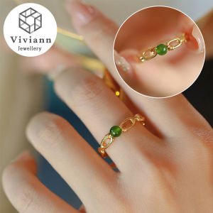 Viviann Original Chrysoprase Vintage Simple Ring Gold Ring for Women Crystal Rings Luxury Brand Jewelry Wedding Gift Green Jade Rings Fashion Womens Accessories