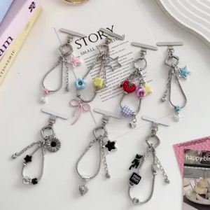 Kawaii INS Korean Style Double Strand Metal Key Ring Sweet Girlish Backpack Pendant Phone Anti-lost Wrist Strap Headphone Decor
