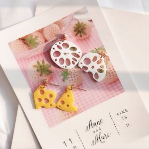 ต่างหูรูปผักบัวสีน้ำตาล ไม่ต้องเจาะ ต่างหูรูปชีส ต่างหูแฟชั่นสุดเก๋สำหรับเด็กผู้หญิง ไม่ต้องเจาะ ต่างหูแบบคลิป