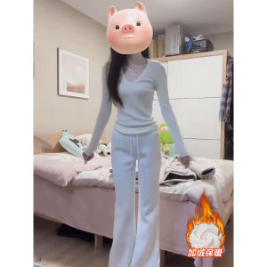 Korean Style Slim Fit Long Sleeve V-Neck T-Shirt Womens Casual Base Shirt Black Spring Autumn Top Commute Pure Color Fashion