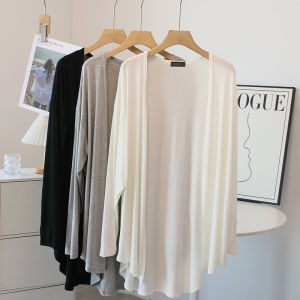 Mid Length Modal Fiber Womens Open Sash Dip Sleeve Sun Protection Top for Summer Versatile Loose Fit Long Sleeve Air Conditioner Beach Cover