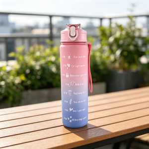 750ml Large-Capacity Frosted Gradient High-Value Motivational Scale Water Bottle with Portable Straw and Handle