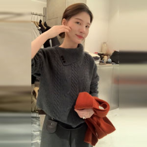 SENWA | Áo Sweater Knitted Mềm Mại Retro Bép Rộng Màu Xám