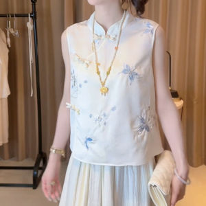 SHUAIYUE | Áo Blouse Trắng Thêu Không Tay Kiểu Trung Quốc