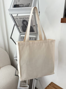 Casual Canvas Tote Bag Womens Large Capacity Single Shoulder Bag Student Bookbag Versatile Cloth Bag Simple Beige Color