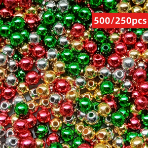 500/250pcs 6mm Green Red Golden Silverly Christmas Mixed Loose Bead Beads Handmade Christmas Gifts for DIY Jewelry Making