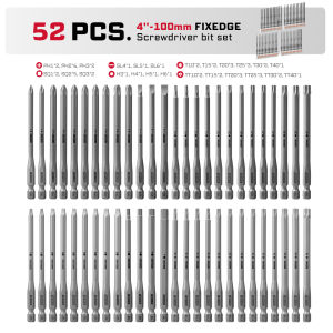 Geinxurn 52Pcs Fixedge Screwdriver Bit Set 4 Inches Magnetic Alloy Steel Mixed Bits Tips with Coded Base for Home Repair