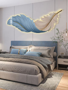 Master Bedroom Bedside Decorative Painting Modern Minimalist Cozy Living Room Background LED Light Mural Feather Fancy Hanging Painting